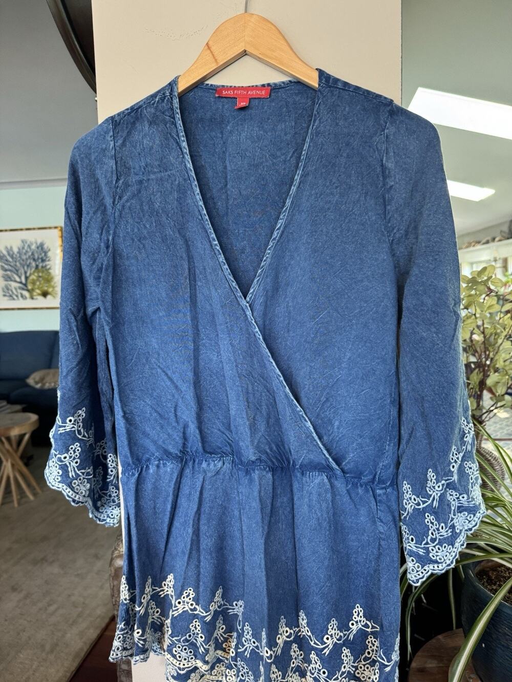 Saks 5th Ave Womens Denim Embroidered Shorts Jumpsuit Med Fairy Boho Chic Y2K